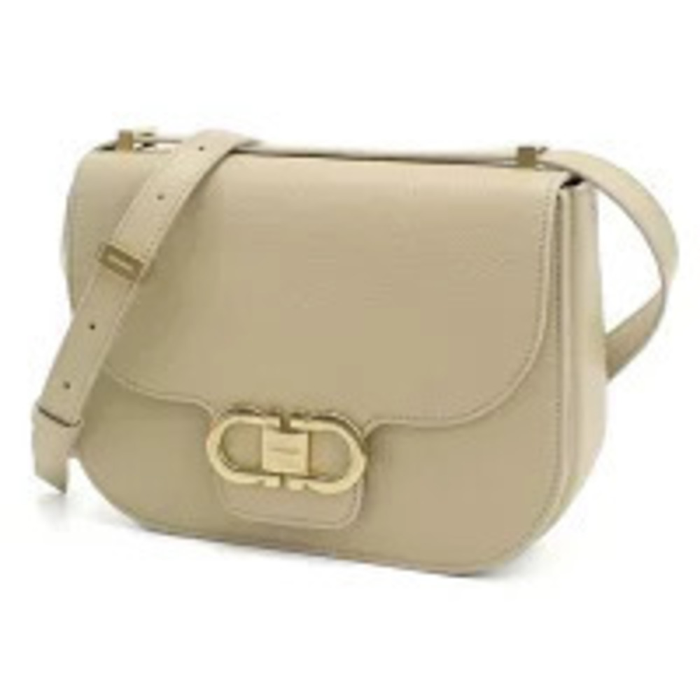Salvatore Ferragamo Crossbody Bag Beige GANCIO FLAP DOUBLE Cream Tan Cream